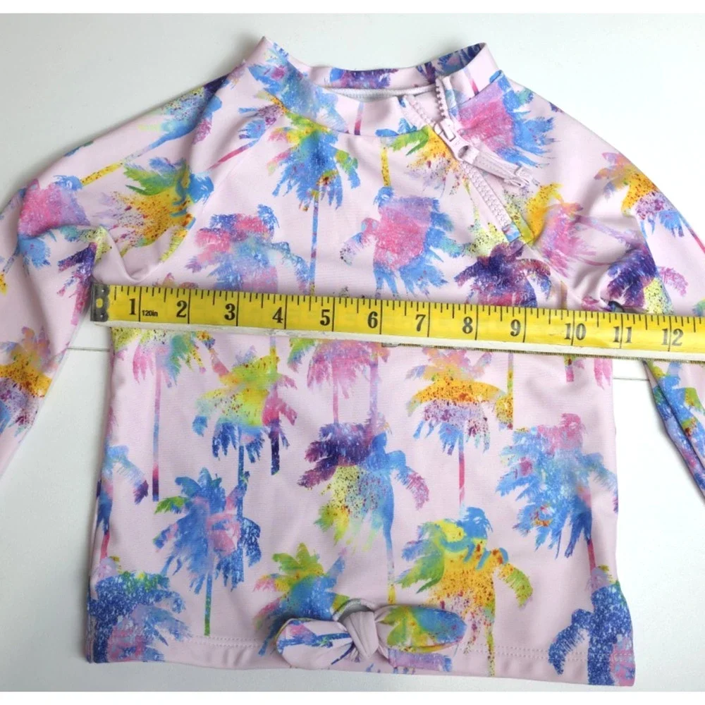 Andy & Evan Girl‎ 3T Swim Rash Guard Shirt Mock Neck Zip Palm Trees Pink Beach